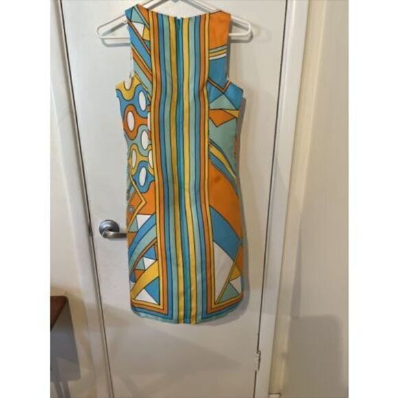 Julie Brown Blue Orange 100% Silk Dress Size 0 - Picture 7 of 11